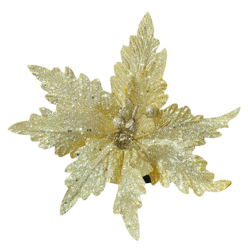 Gold Shimmer Poinsettia Clip-on Christmas Tree Ornament