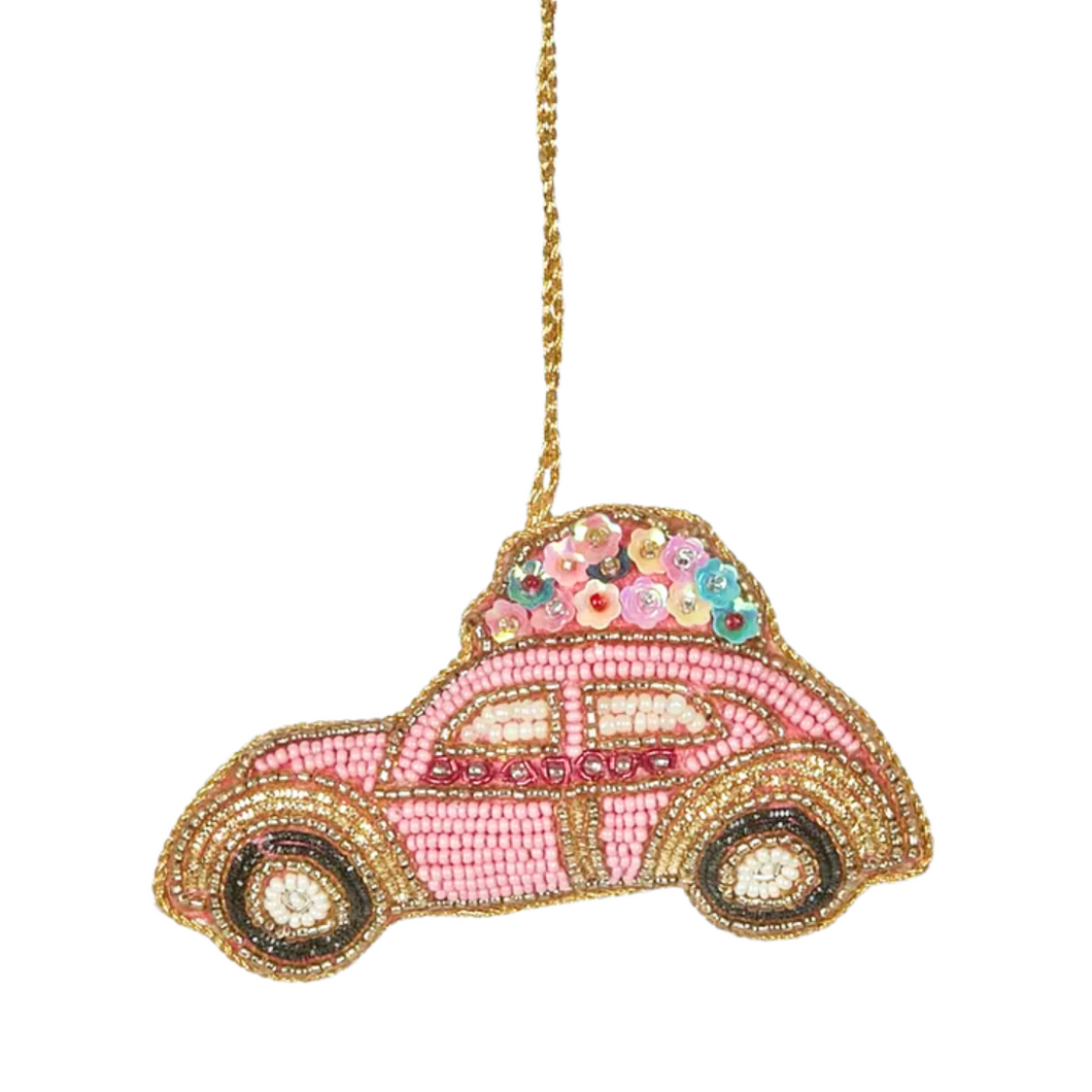 Elle's Pink Car Sparkle and Sequins Christmas Tree Ornament