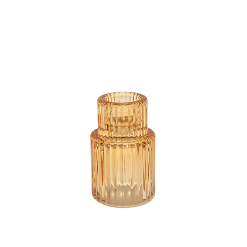 Amber Glass Ribbed Candle Holder | Tube