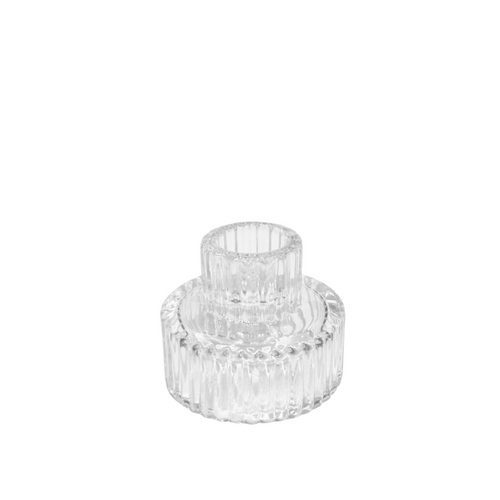 Clear Glass Ribbed Candle Holder | Low