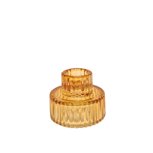 Amber Glass Ribbed Candle Holder | Low