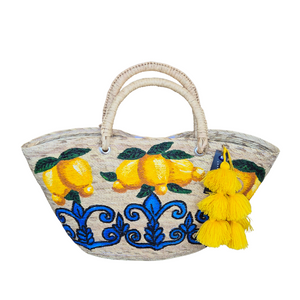 Goddess of Pleasure - Lemon Woven Palm Beach Bag