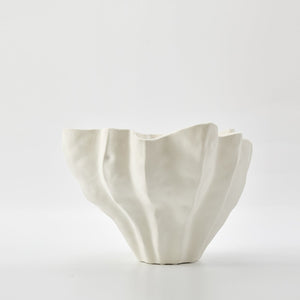 Handmade Ivory Flute Ceramic Bowl - Sculptural Decor Piece