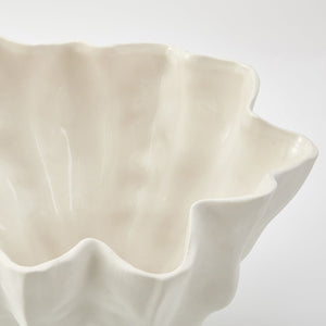 Handmade Ivory Flute Ceramic Bowl - Sculptural Decor Piece, closeup