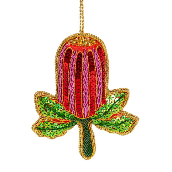 Banksia Flower Sparkle and Sequins Christmas Tree Ornament